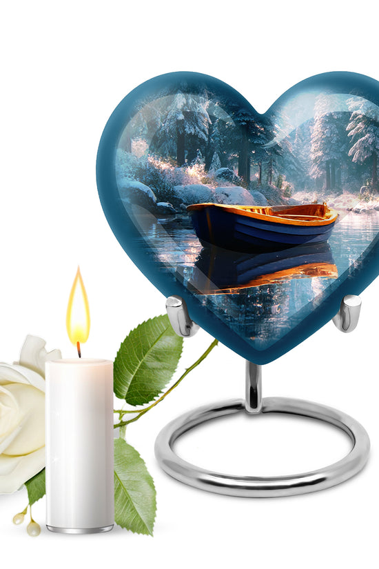 Timeless Teal Boat Cremation Urn for Ashes - 10-inch, 200 cu in - Karyliz