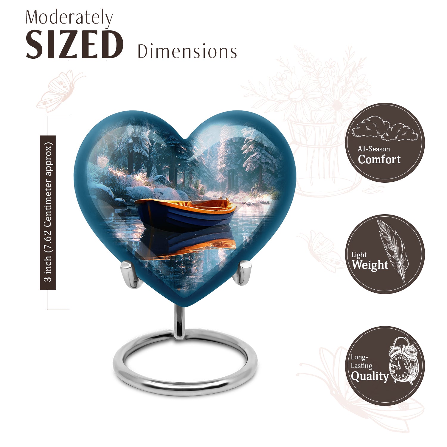 Soft Teal Boat Cremation Urn front view showing detailed design - heart-shaped boat design symbolizing eternal love - mini keepsake memorial for portion of cremation ashes