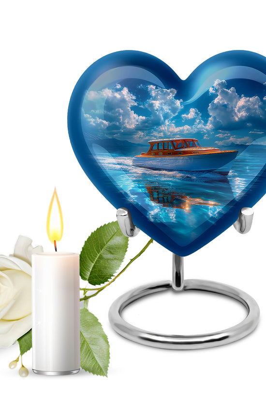 Blue Boat Cremation Urns - Opulent Legacy 10-inch, 200 cu in - Karyliz