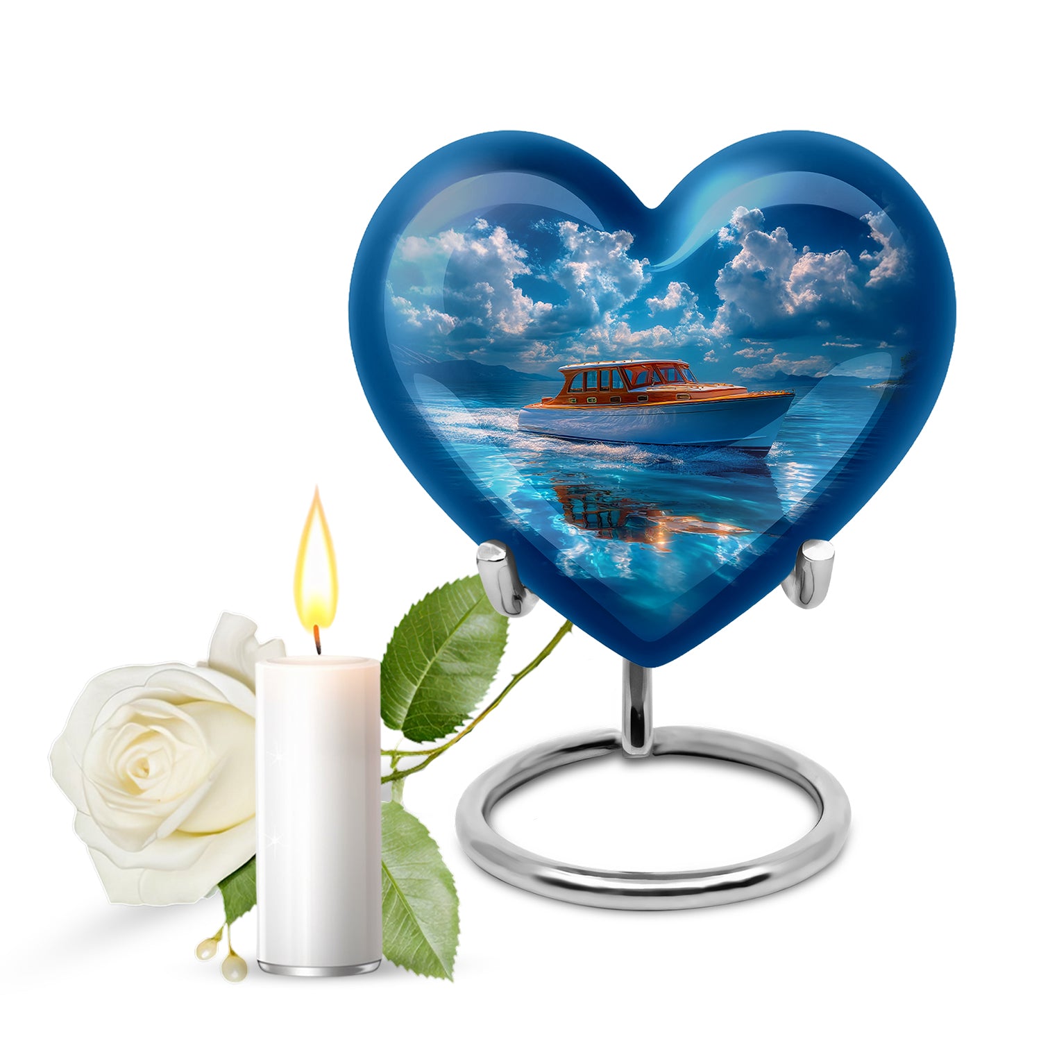 Blue Boat Cremation Urns - Opulent Legacy 10-inch, 200 cu in - Karyliz