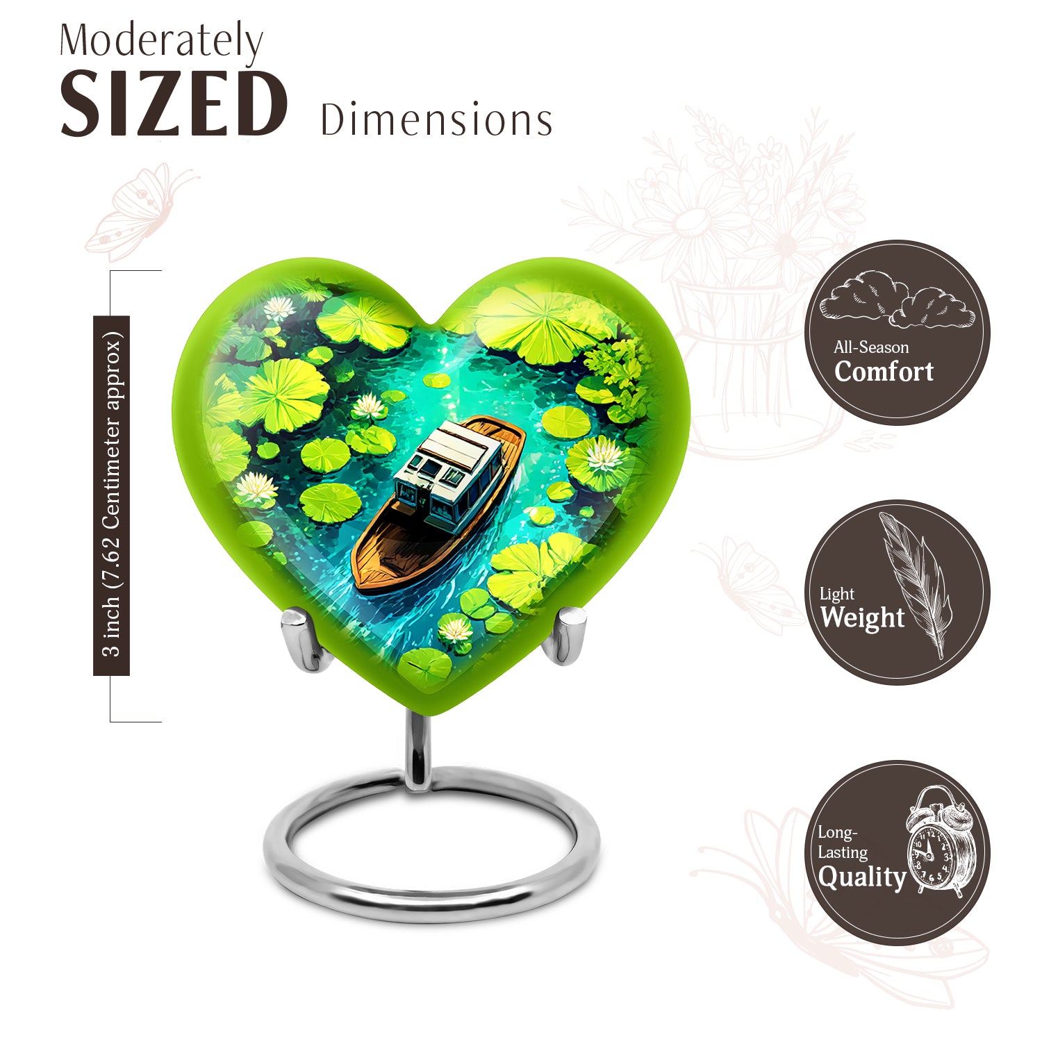 Celestial Blue Boat Cremation Urn front view showing detailed design - loving heart memorial featuring boat pattern - mini keepsake memorial for portion of cremation ashes