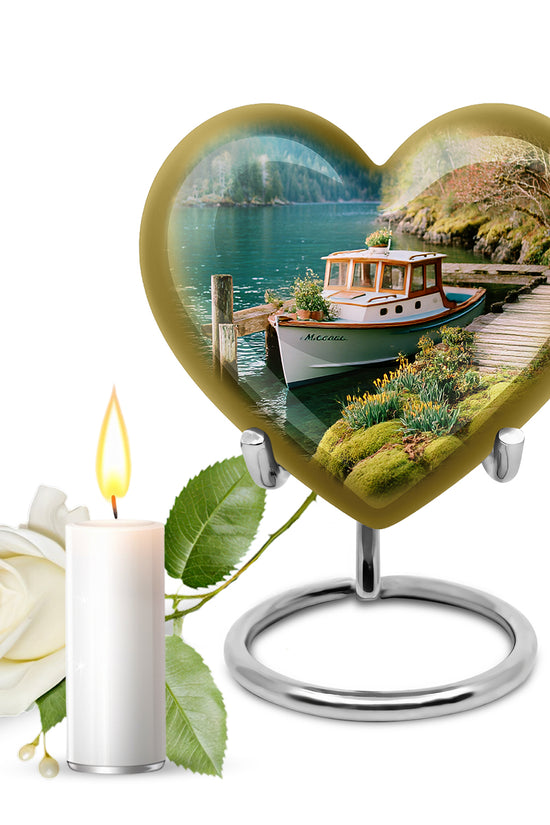 Teal Stately Boat Cremation Urns for Human Ashes - 10-inch, 200 cu in - Karyliz