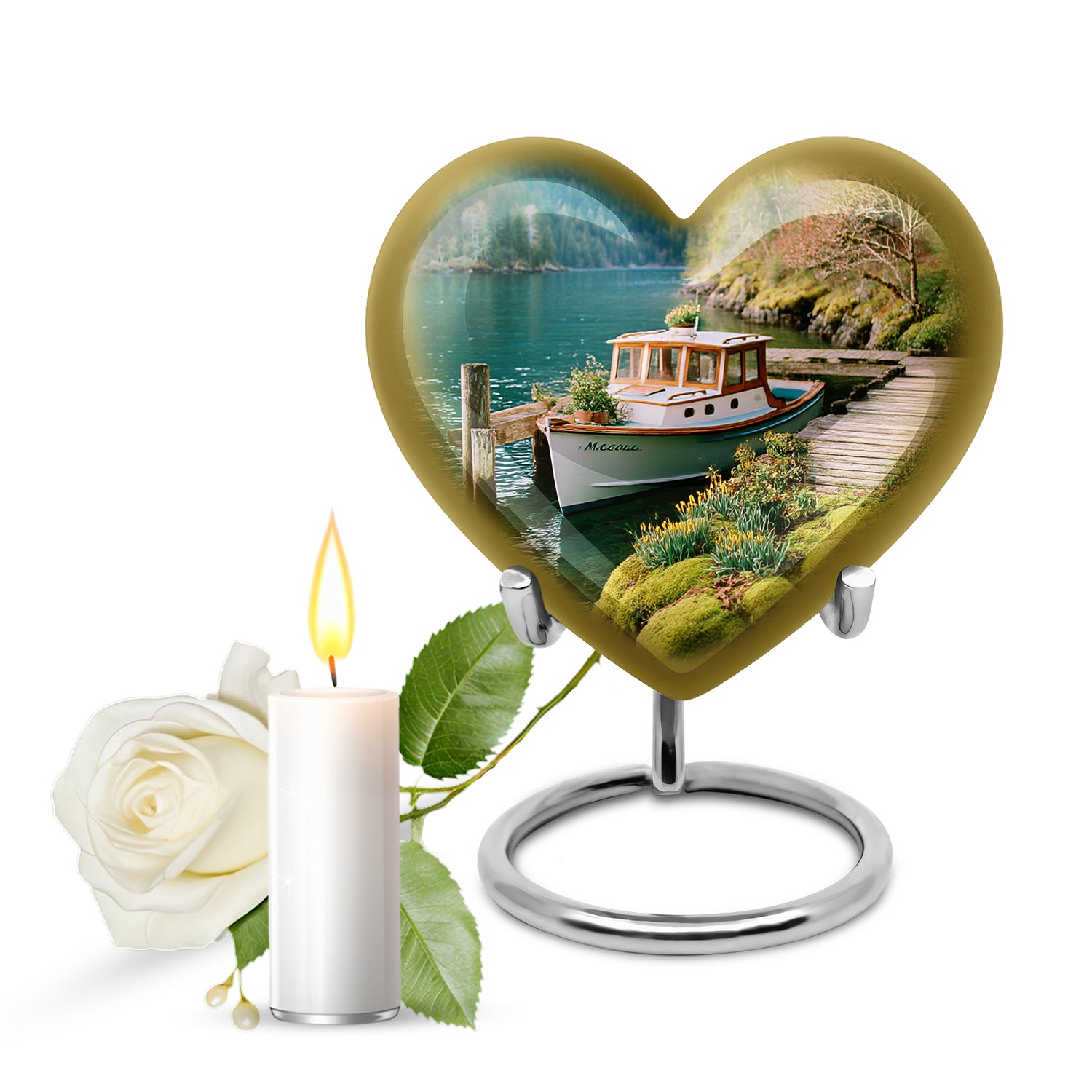 Teal Stately Boat Cremation Urns for Human Ashes - 10-inch, 200 cu in - Karyliz