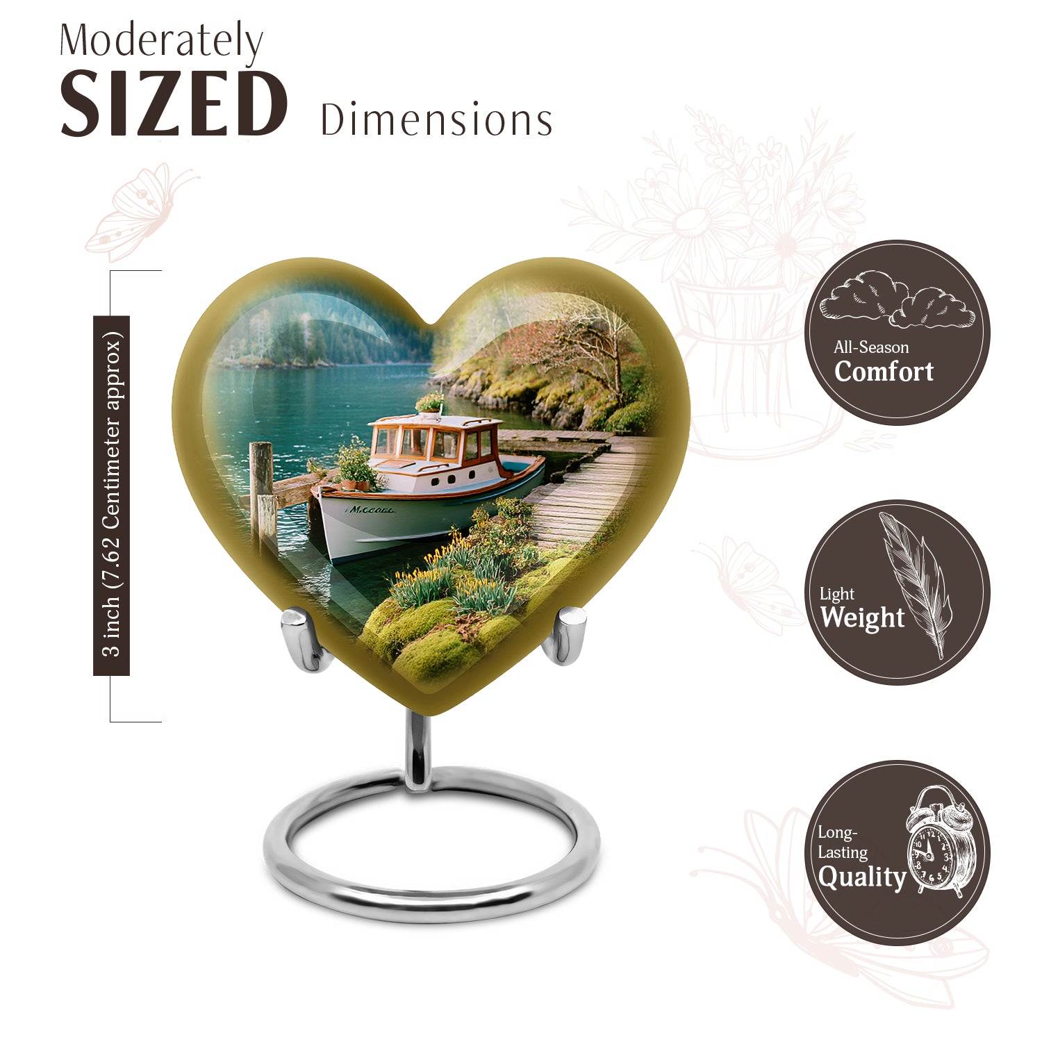 Ocean Teal Boat Cremation Urn front view showing detailed design - loving heart memorial featuring boat pattern - mini keepsake memorial for portion of cremation ashes