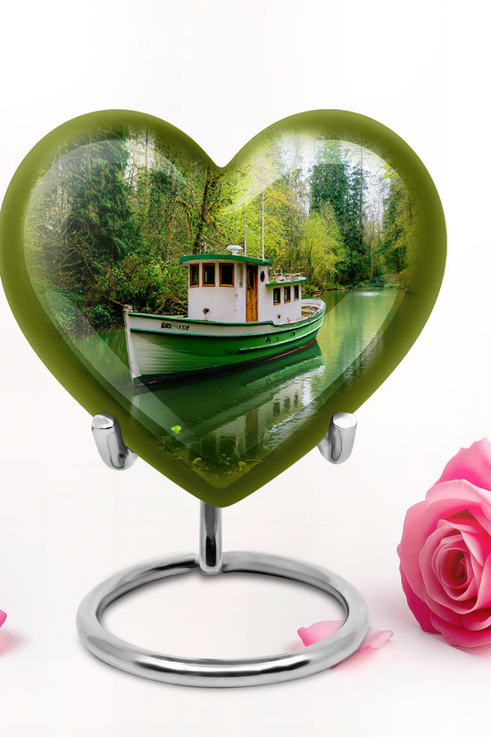 Green Boat Cremation Urns - Glorious Memorial 10-inch, 200 cu in - Karyliz