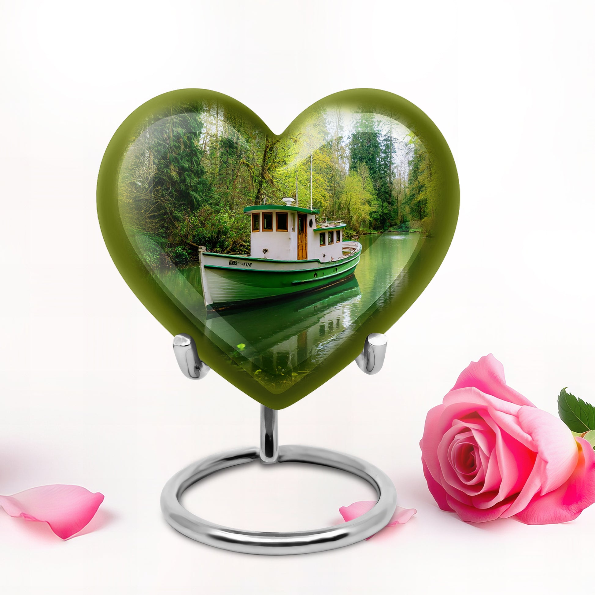 Green Boat Cremation Urns - Glorious Memorial 10-inch, 200 cu in - Karyliz