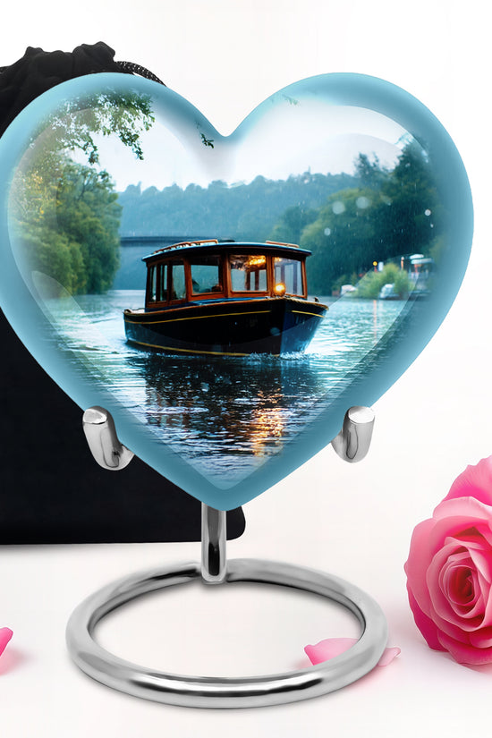 Cloud White Boat Cremation Urn detail view - compassionate heart-boat combination with gentle curves - full-size 10 inch 200 cubic inch adult cremation urn