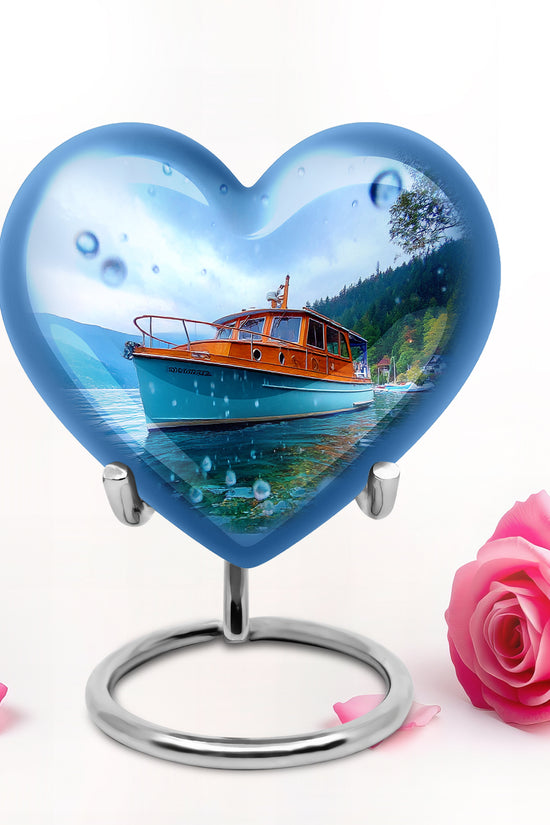 Lustrous Boat Cremation Urns for Human Ashes - Blue 10-inch - Karyliz
