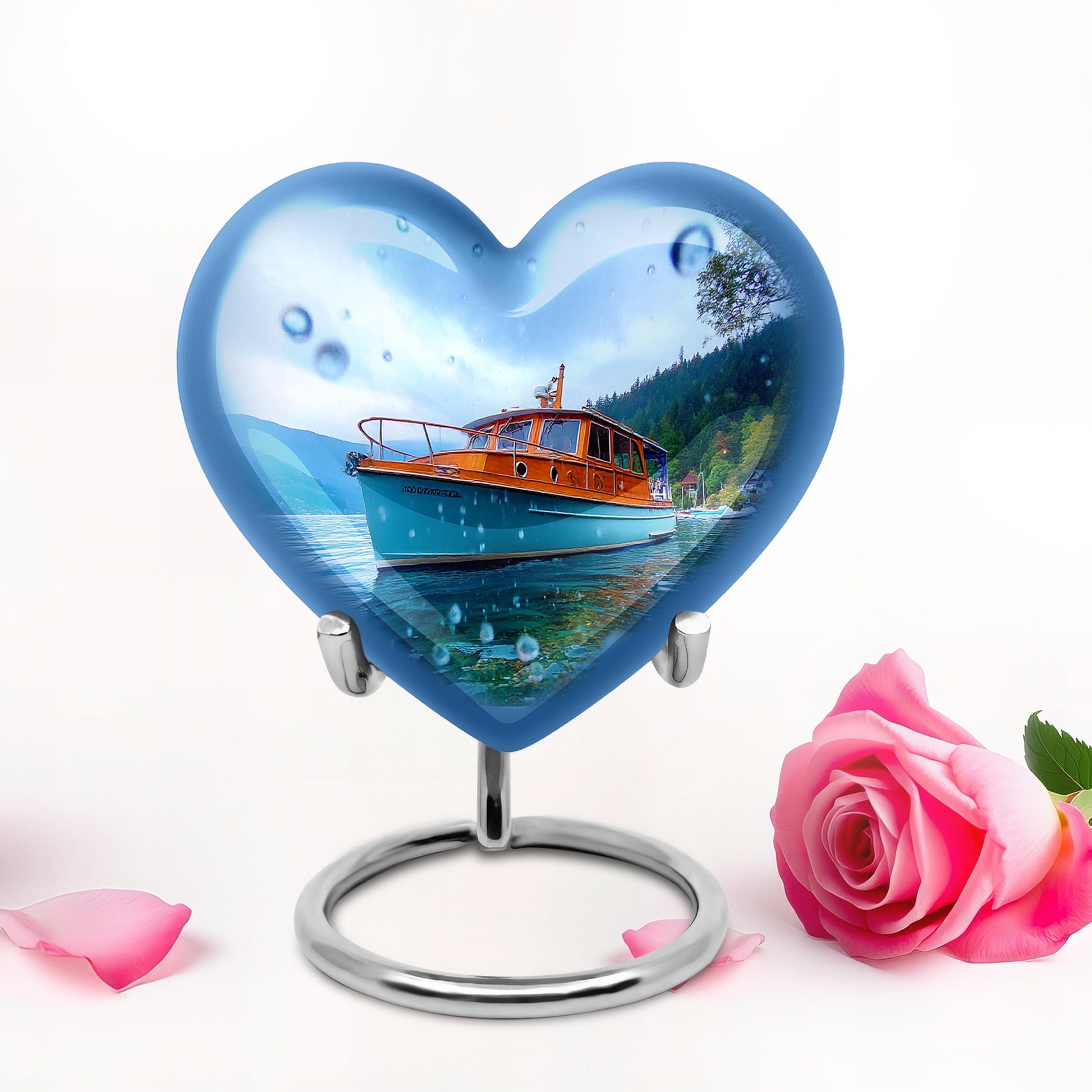 Lustrous Boat Cremation Urns for Human Ashes - Blue 10-inch - Karyliz
