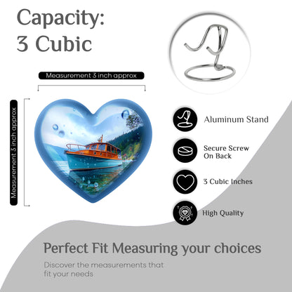 Powder Blue Boat Cremation Urn front view showing detailed design - heart-shaped boat design symbolizing eternal love - mini keepsake memorial for portion of cremation ashes