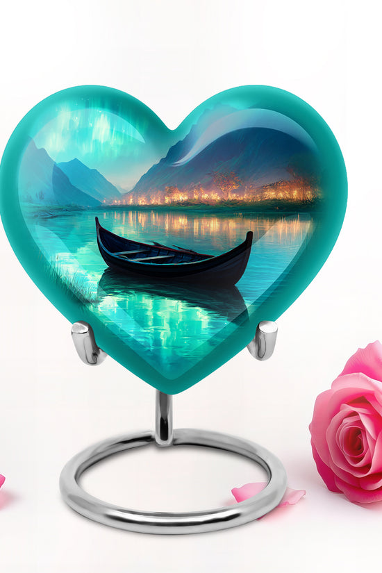Personalized Teal Sovereign Boat Cremation Urns for Human Ashes - 10-inch, 200 cu in - Karyliz