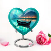 Personalized Teal Sovereign Boat Cremation Urns for Human Ashes - 10-inch, 200 cu in - Karyliz