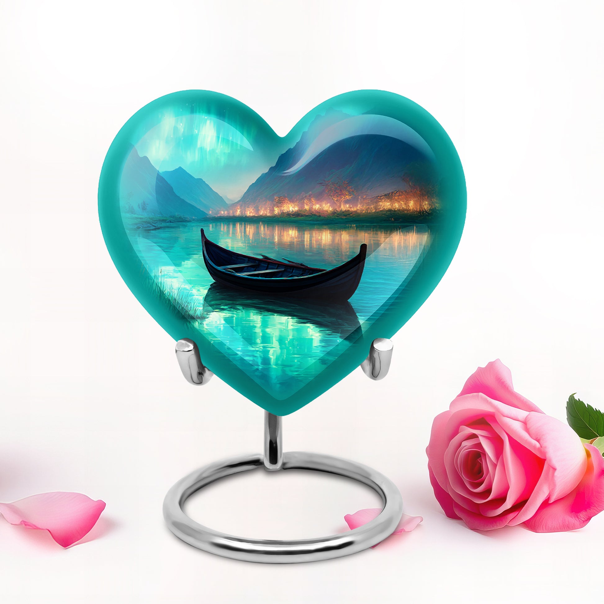 Personalized Teal Sovereign Boat Cremation Urns for Human Ashes - 10-inch, 200 cu in - Karyliz