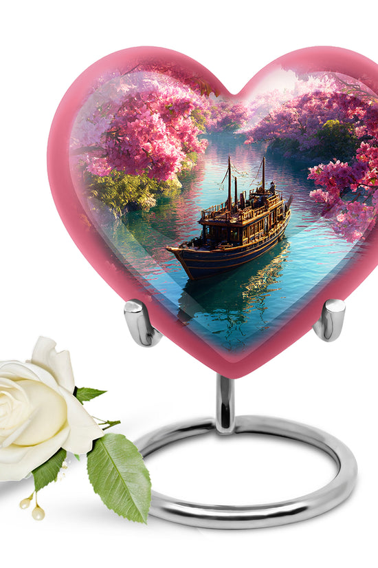 Personalized Pink Sovereign Boat Cremation Urns for Human Ashes - 10-inch, 200 cu in - Karyliz