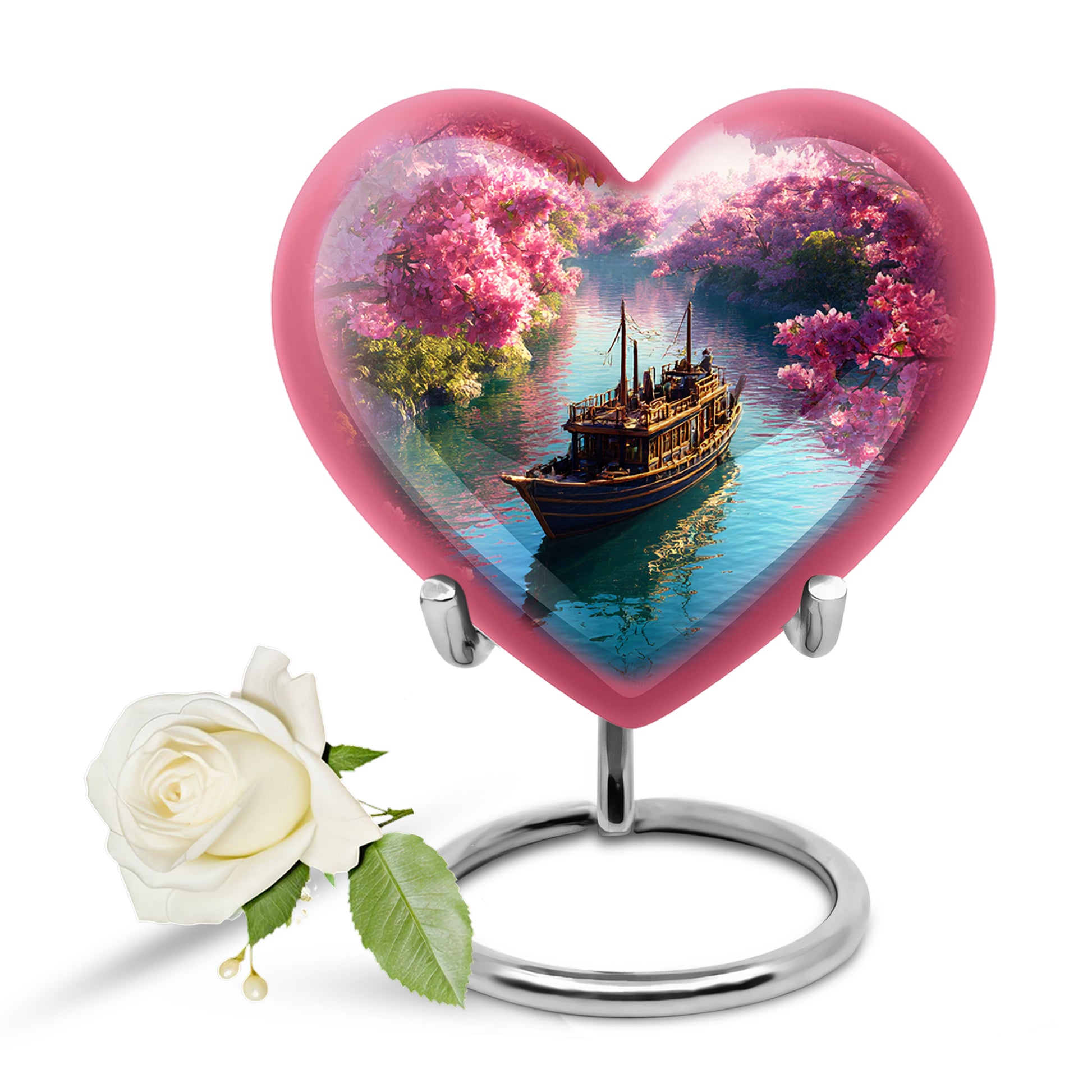 Personalized Pink Sovereign Boat Cremation Urns for Human Ashes - 10-inch, 200 cu in - Karyliz