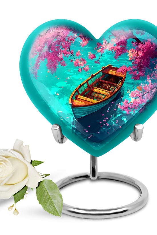 Teal Beloved Boat Cremation Urns for Human Ashes - 10-inch, 200 cu in - Karyliz