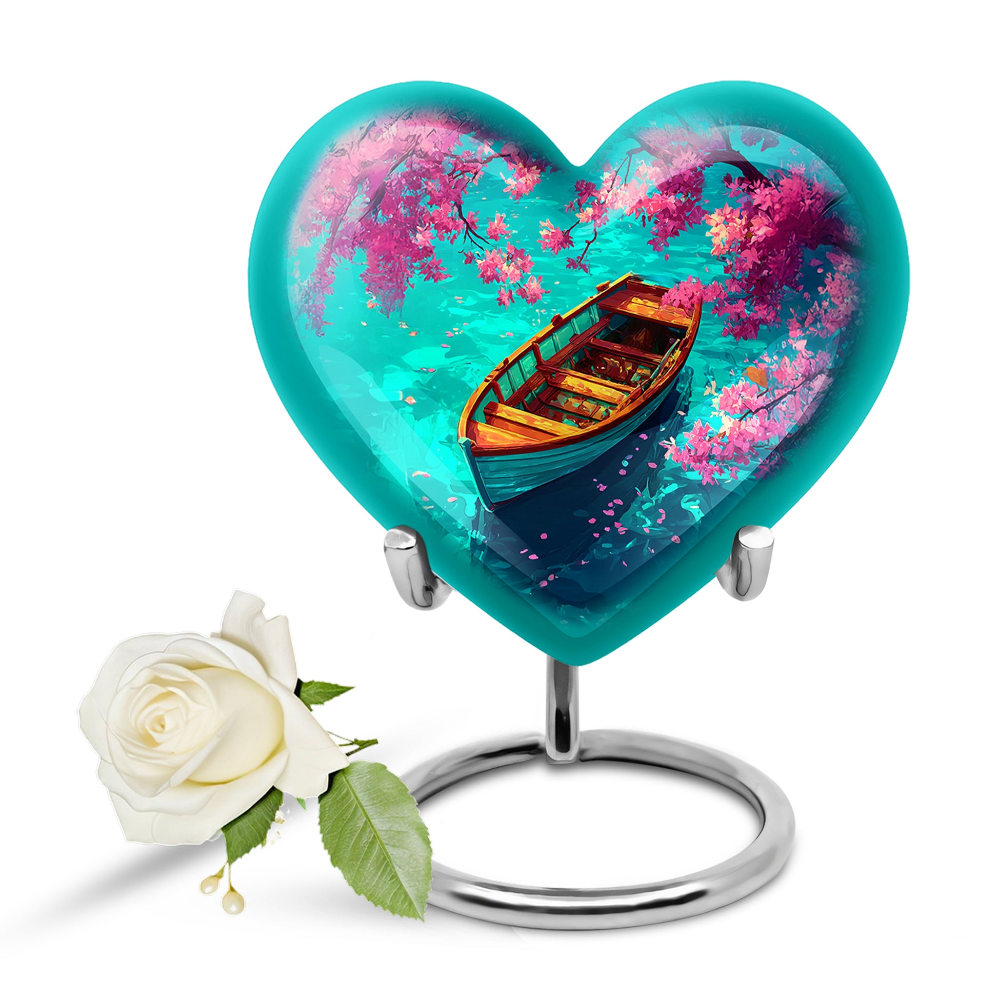 Teal Beloved Boat Cremation Urns for Human Ashes - 10-inch, 200 cu in - Karyliz