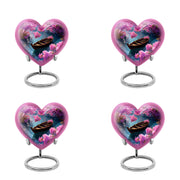 Dusty Blue Boat Cremation Urn angled view of lid and engraved motif - heart-shaped boat design symbolizing eternal love - 10 inch aluminum urn for cremated remains