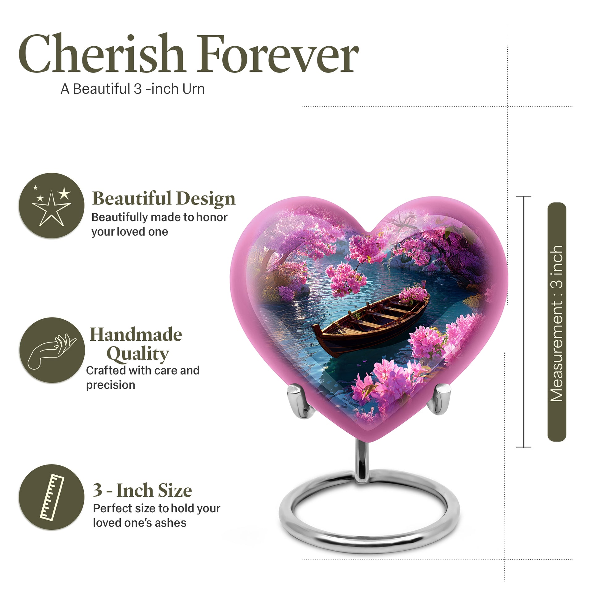 Azure Boat Cremation Urn front view showing detailed design - heart-shaped boat design symbolizing eternal love - mini keepsake memorial for portion of cremation ashes