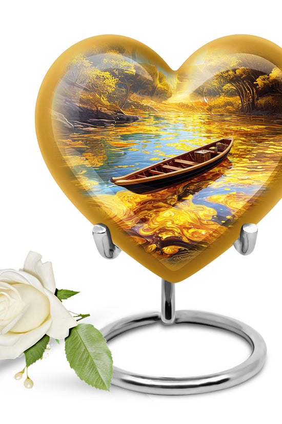 Inspiring Gold Boat Benediction Urn for Human Ashes - 10-inch, 200 cu in - Karyliz