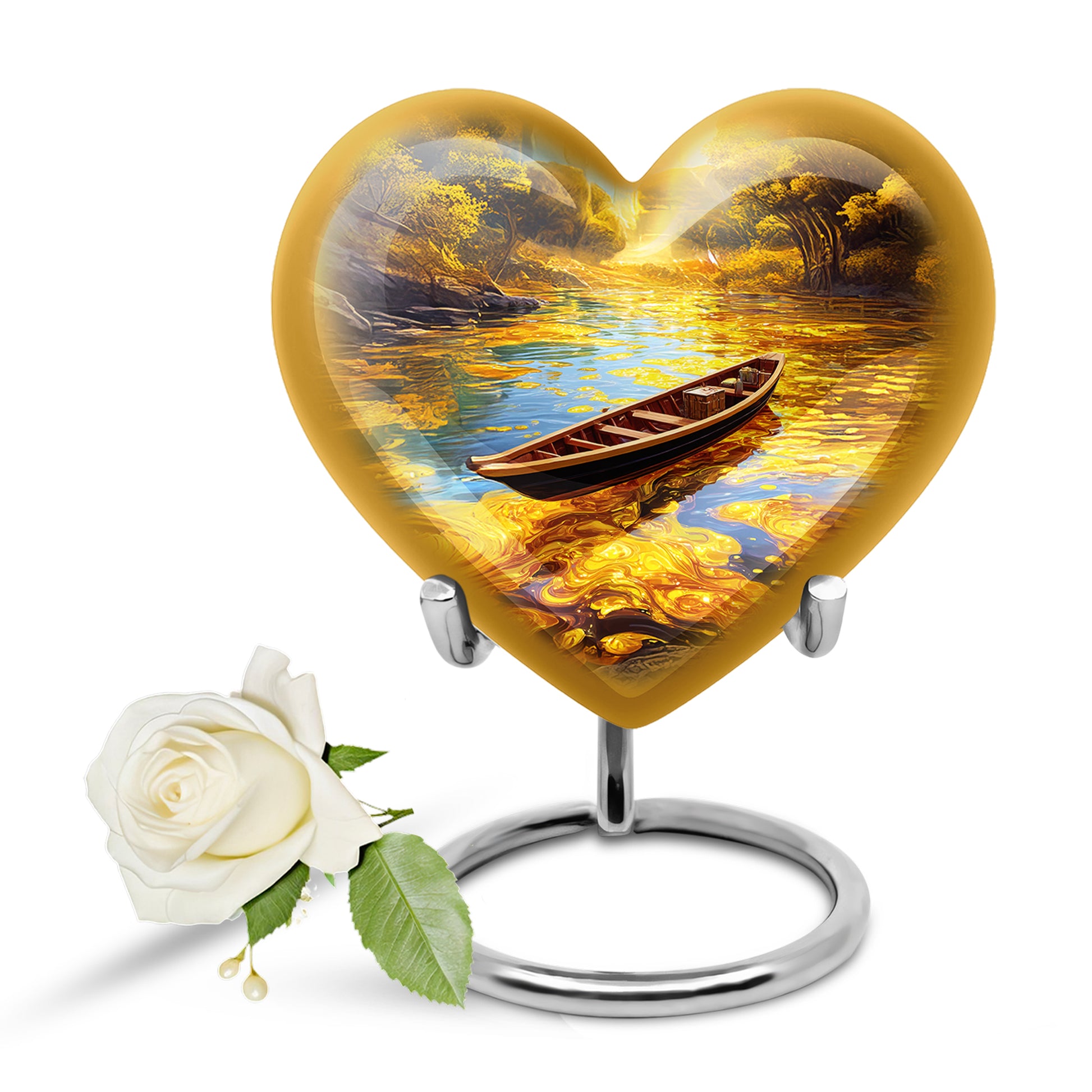 Inspiring Gold Boat Benediction Urn for Human Ashes - 10-inch, 200 cu in - Karyliz