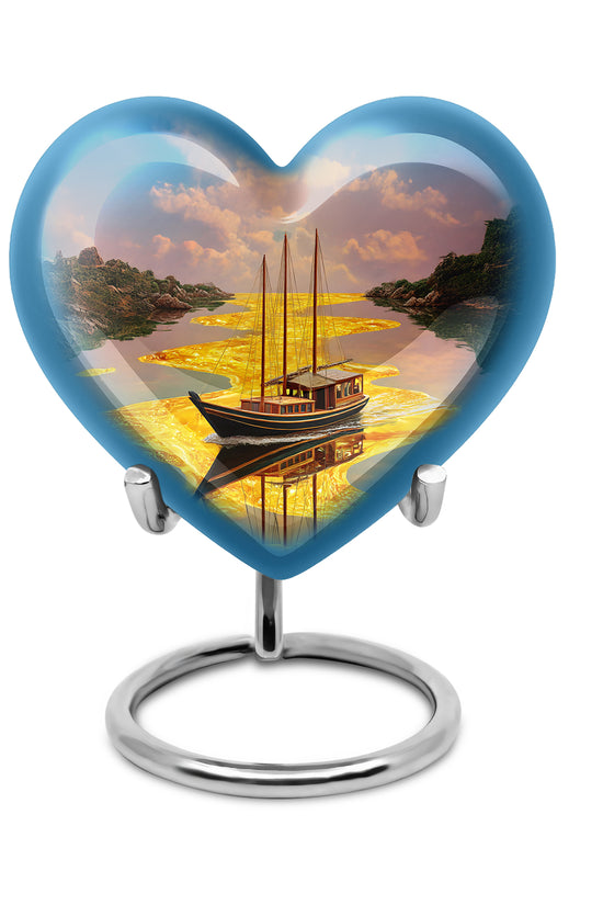 Gold Boat Cremation Urns - Imperial Remembrance 10-inch, 200 cu in - Karyliz