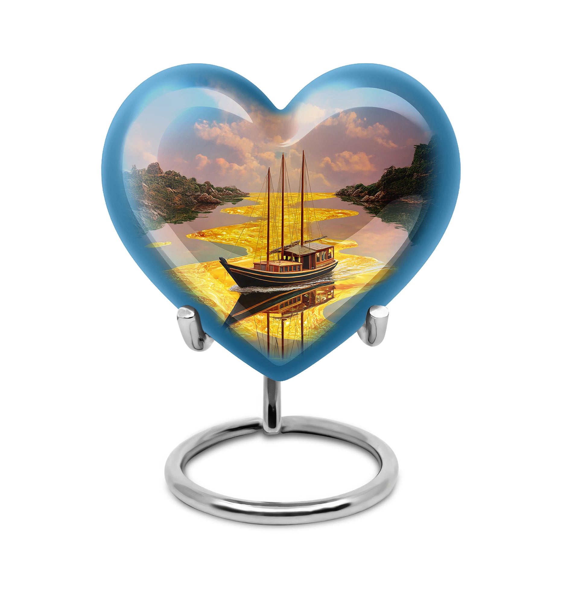 Gold Boat Cremation Urns - Imperial Remembrance 10-inch, 200 cu in - Karyliz