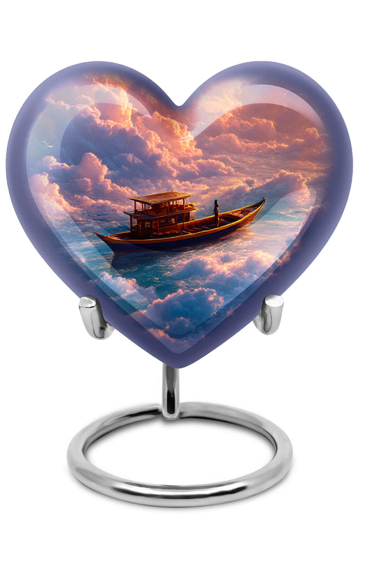 Graceful Red Boat Commemoration Urn for Human Ashes - 10-inch, 200 cu in - Karyliz