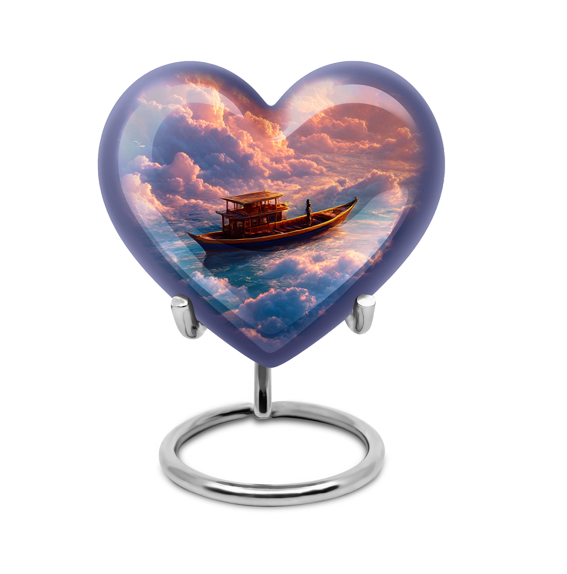 Graceful Red Boat Commemoration Urn for Human Ashes - 10-inch, 200 cu in - Karyliz