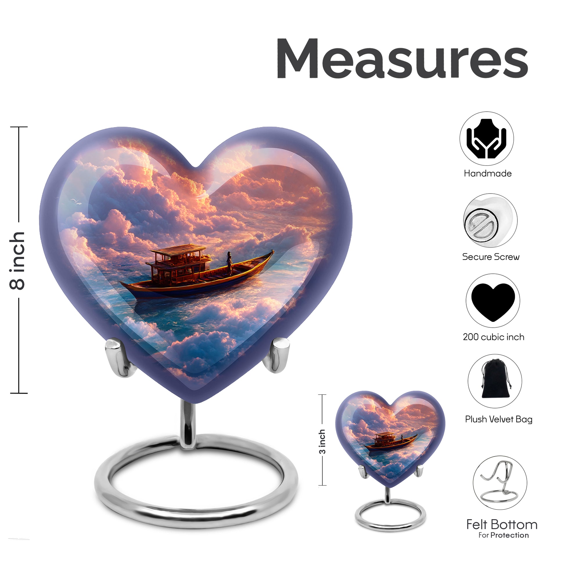 Cherry Red Boat Cremation Urn front view showing detailed design - compassionate heart-boat combination with gentle curves - mini keepsake memorial for portion of cremation ashes