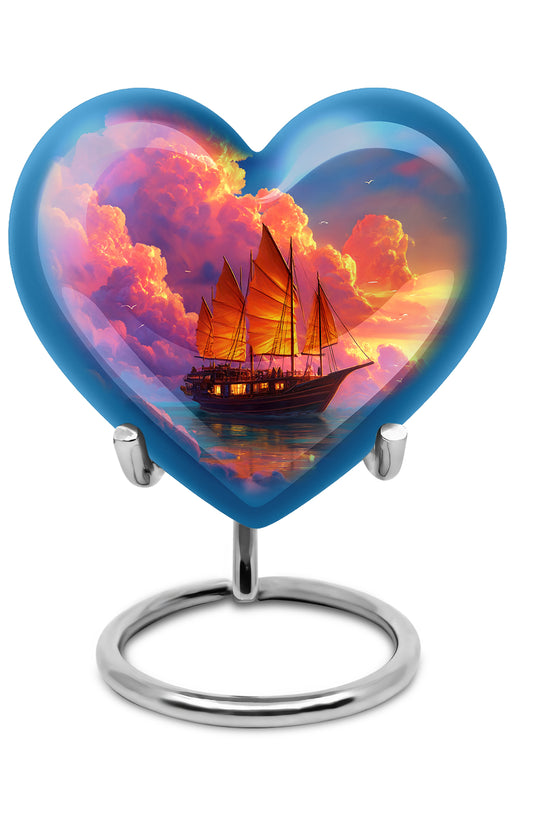 Personalized Boat Cremation Urns - Wondrous Blue 10-inch, 200 cu in - Karyliz