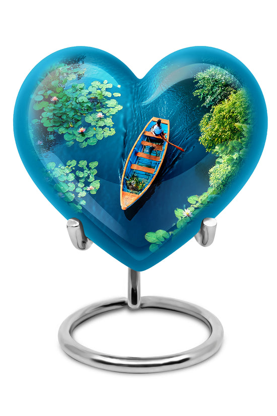 Dignified Teal Boat Cremation Urn for Ashes - 10-inch, 200 cu in - Karyliz