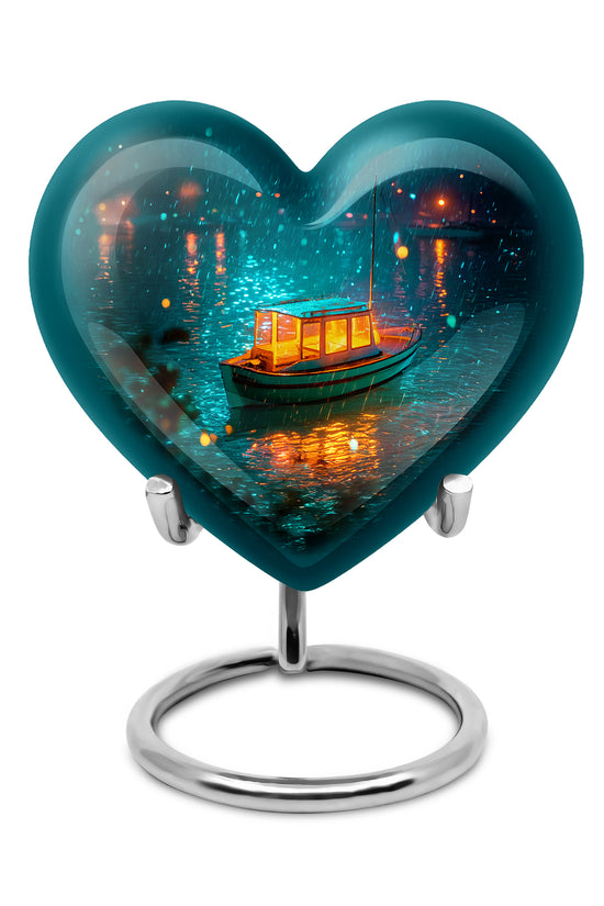 Teal Boat Cremation Urns - Imperial Haven 10-inch, 200 cu in - Karyliz