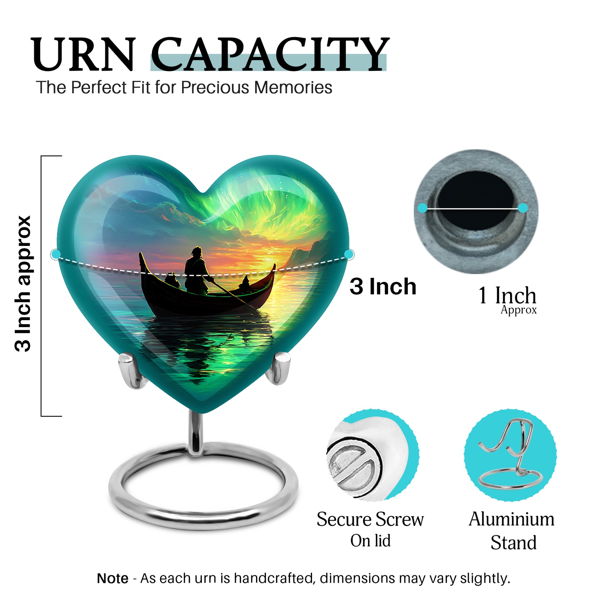 Vivid Blue Boat Cremation Urn front view showing detailed design - compassionate heart-boat combination with gentle curves - mini keepsake memorial for portion of cremation ashes