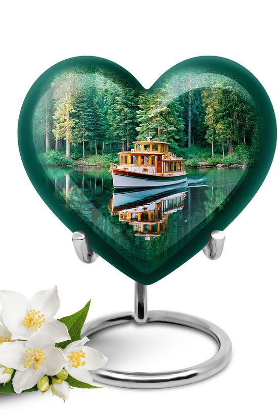 Teal Venerable Boat Cremation Urns for Human Ashes - 10-inch, 200 cu in - Karyliz