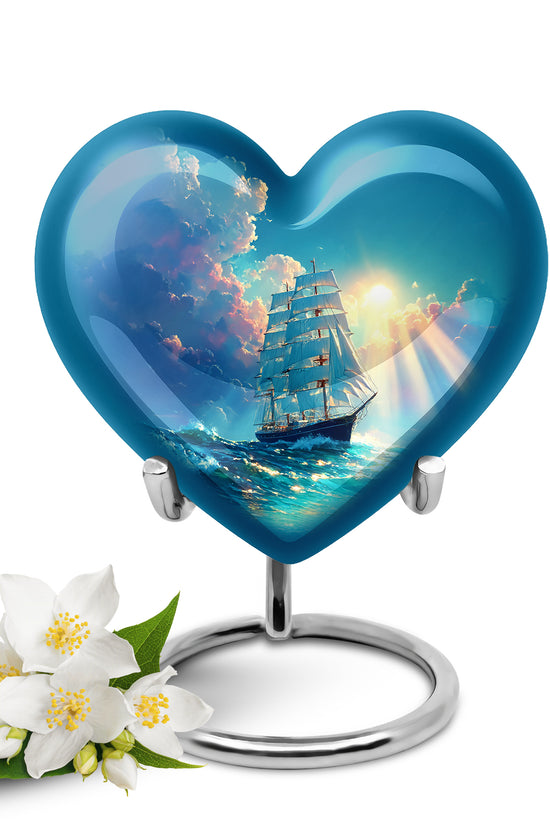 Personalized Boat Cremation Urns - Tranquil Teal 10-inch, 200 cu in - Karyliz