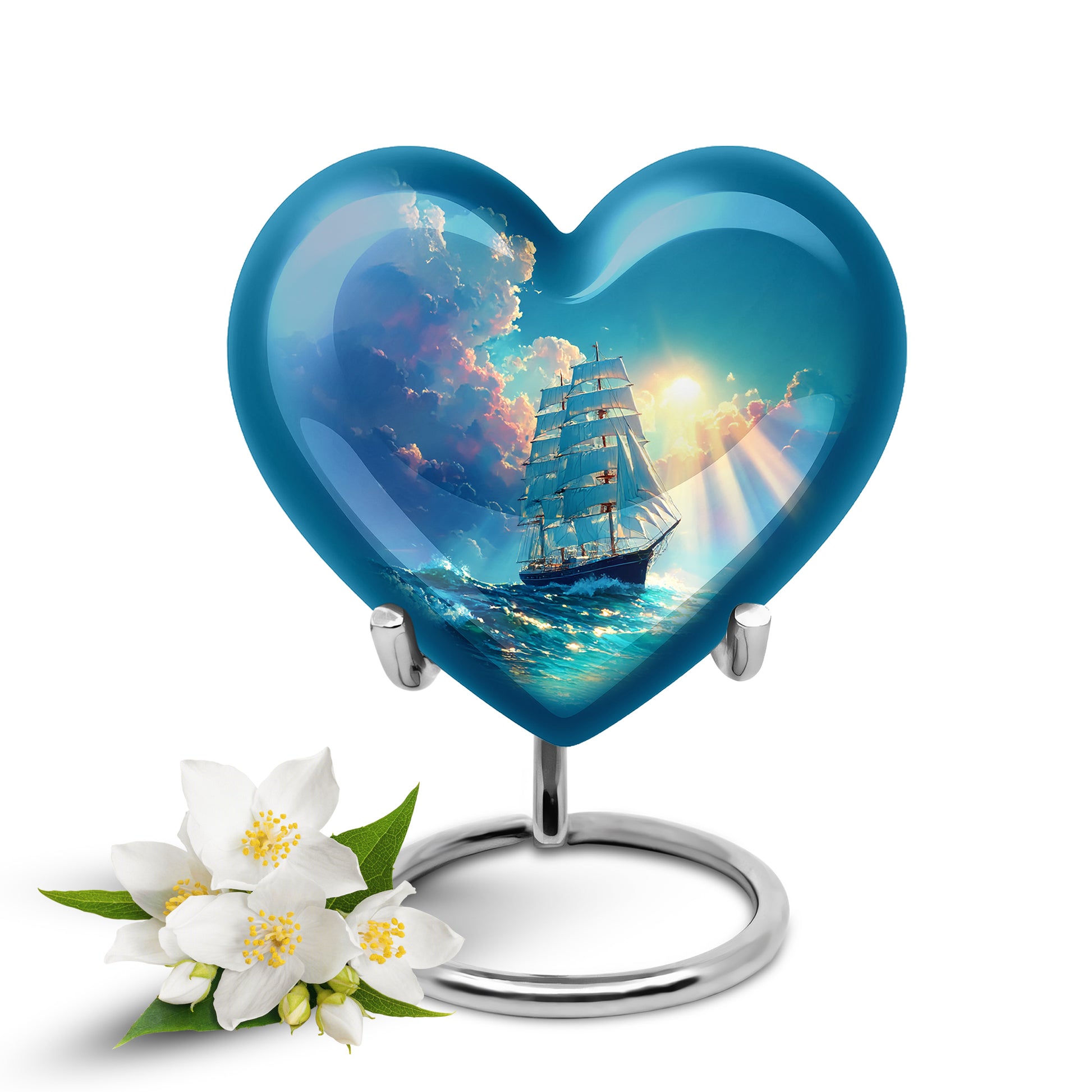 Personalized Boat Cremation Urns - Tranquil Teal 10-inch, 200 cu in - Karyliz