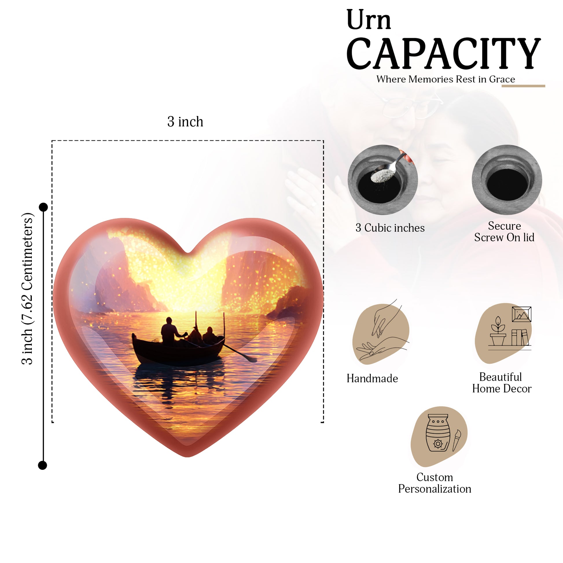 Deep Red Boat Cremation Urn front view showing detailed design - heart-shaped boat design symbolizing eternal love - mini keepsake memorial for portion of cremation ashes