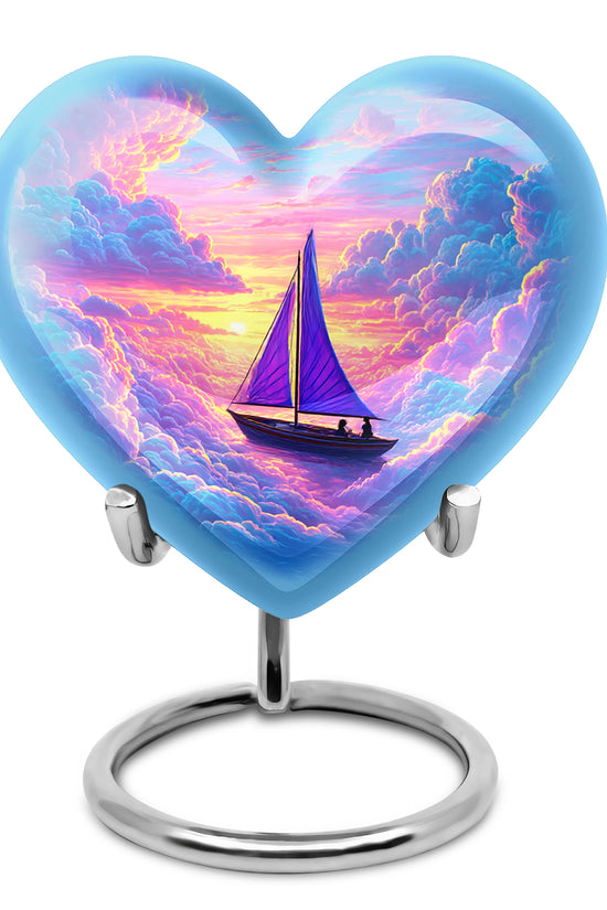 Blue Treasured Boat Cremation Urns for Human Ashes - 10-inch, 200 cu in - Karyliz