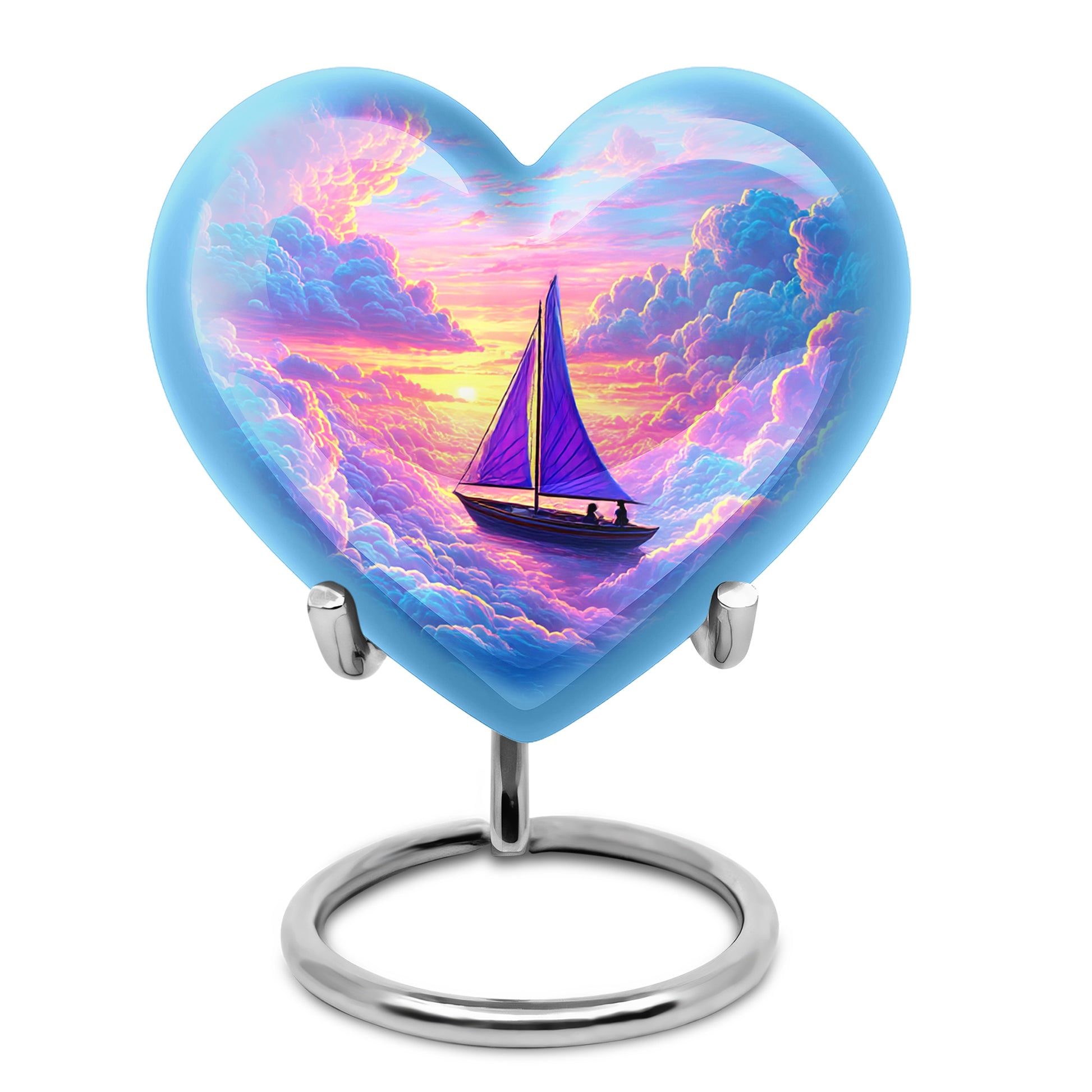 Blue Treasured Boat Cremation Urns for Human Ashes - 10-inch, 200 cu in - Karyliz