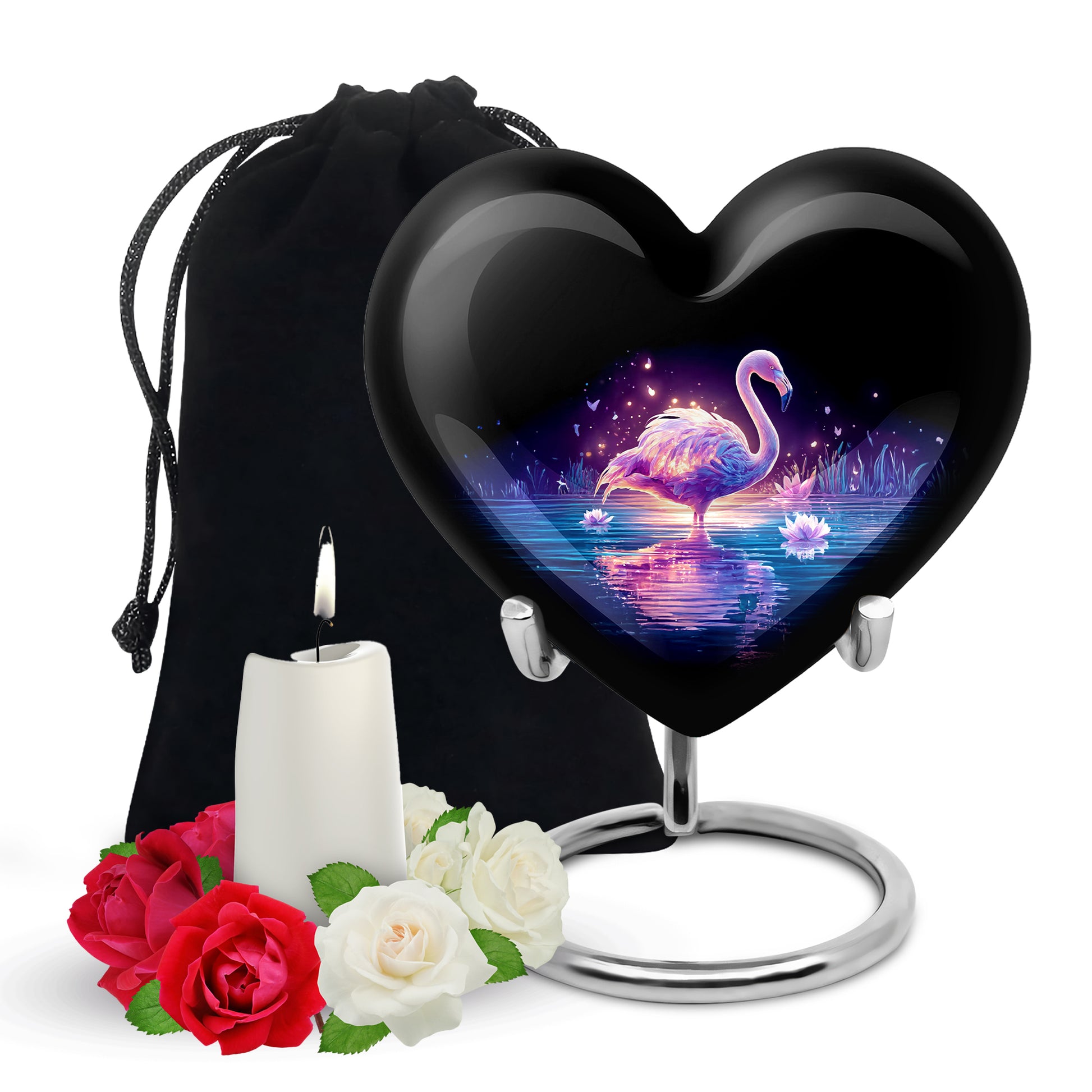 Majestic Flamingo Cremation Urn - Black Memorial Urns For Human Ashes