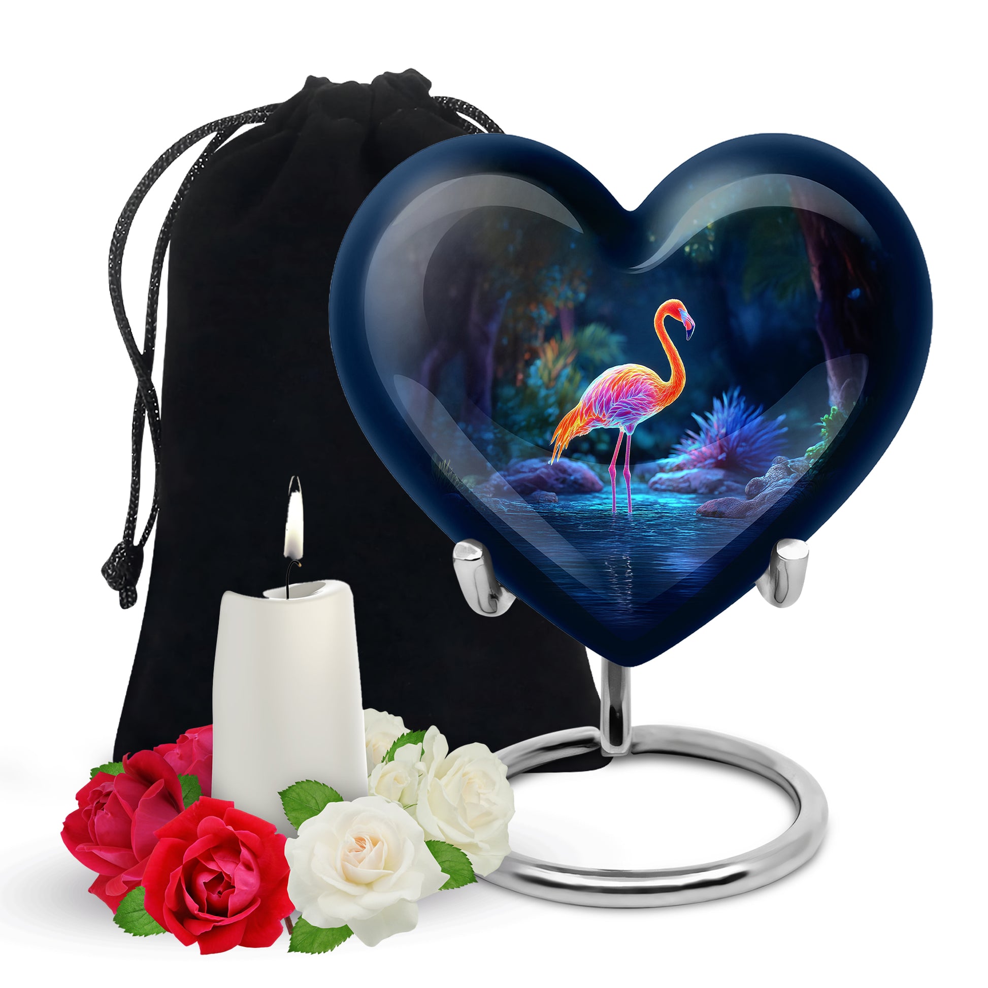 Flamingo In River Scenic Urn - Blue Memorial Urns For Human Ashes