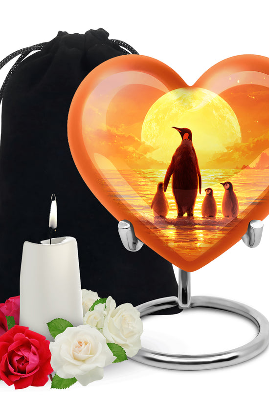 Penguin Family Funeral Urn - Sunset Cremation Urn For Loved Ones