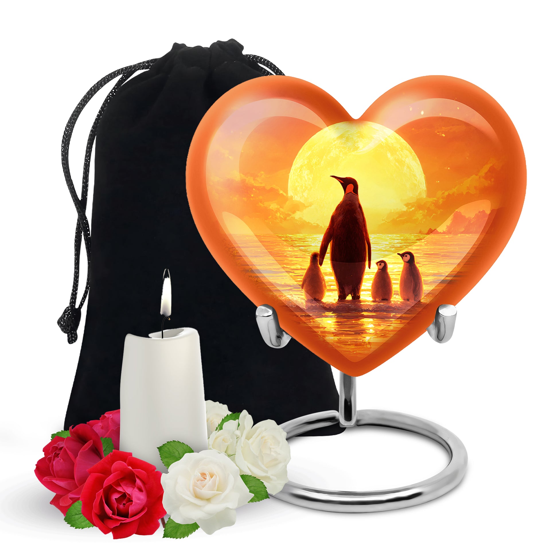 Penguin Family Funeral Urn - Sunset Cremation Urn For Loved Ones