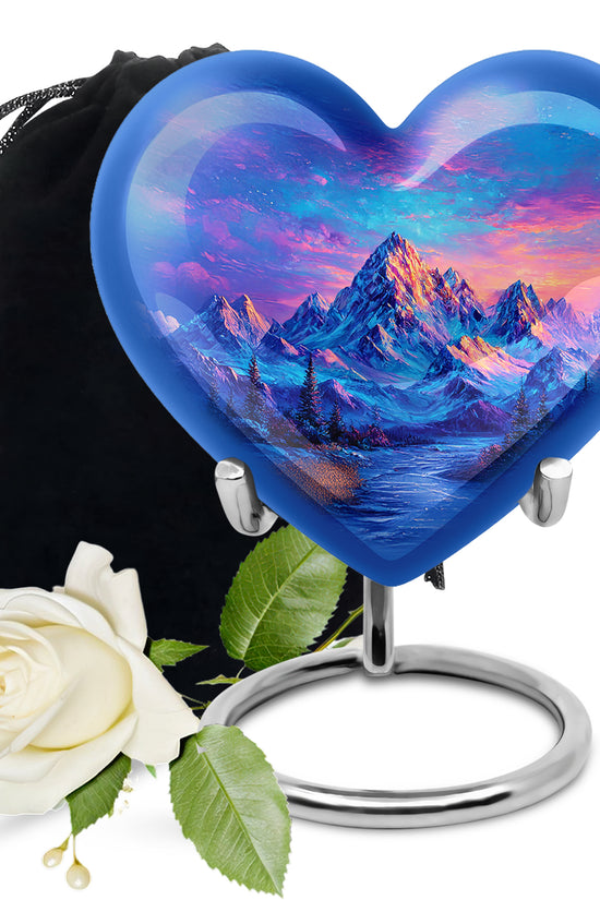 Snow Mountain Landscape Urn - Beautiful Sunset Memorial Urn For Human Ashes