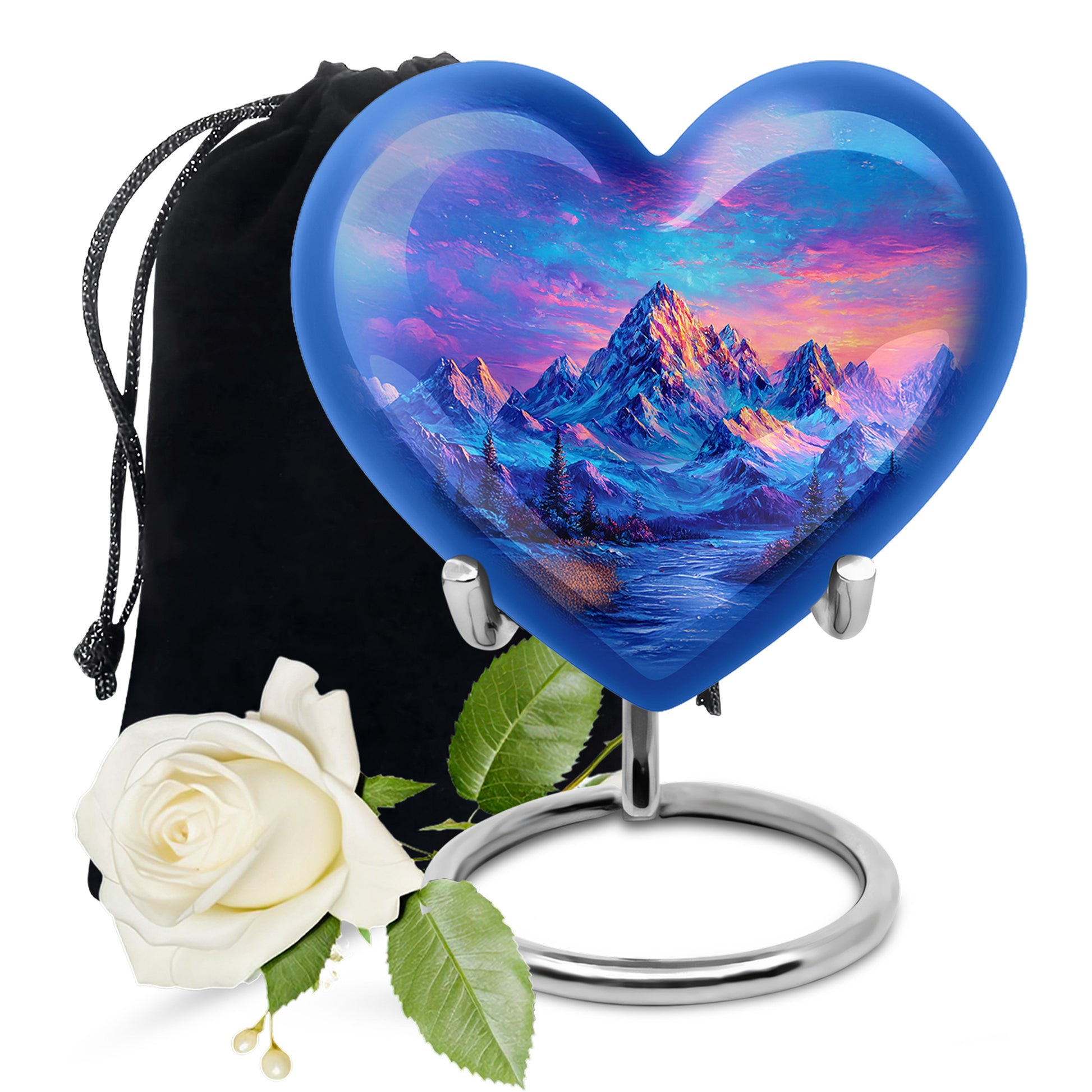 Snow Mountain Landscape Urn - Beautiful Sunset Memorial Urn For Human Ashes