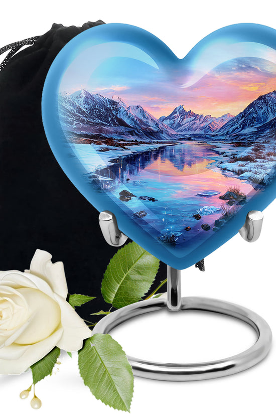 Snow Lake Memorial Urn For Ashes - Mountain Funeral Urn For Burial