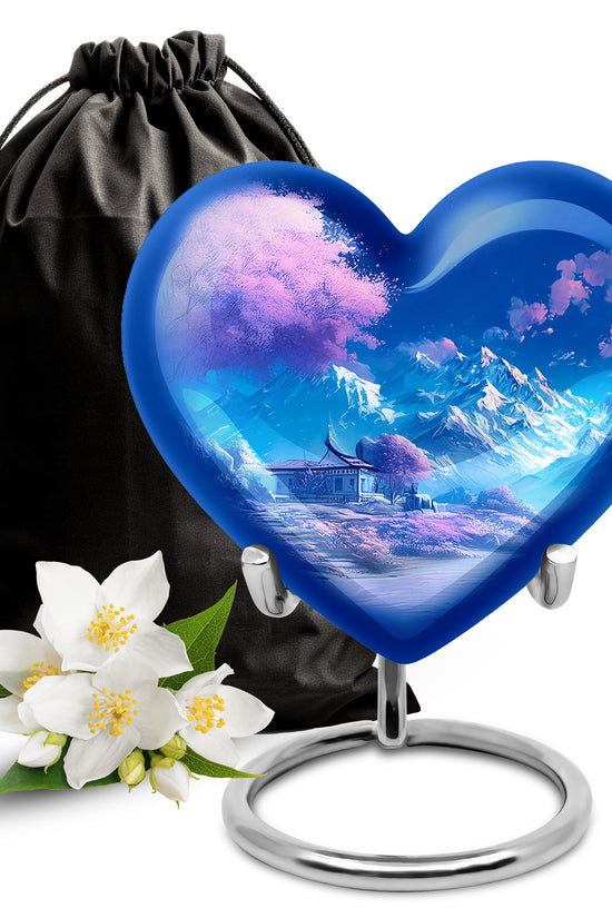 Beautiful Snow Mountain Funeral Urn For Ashes - Blue Large Memorial Urn For Ashes