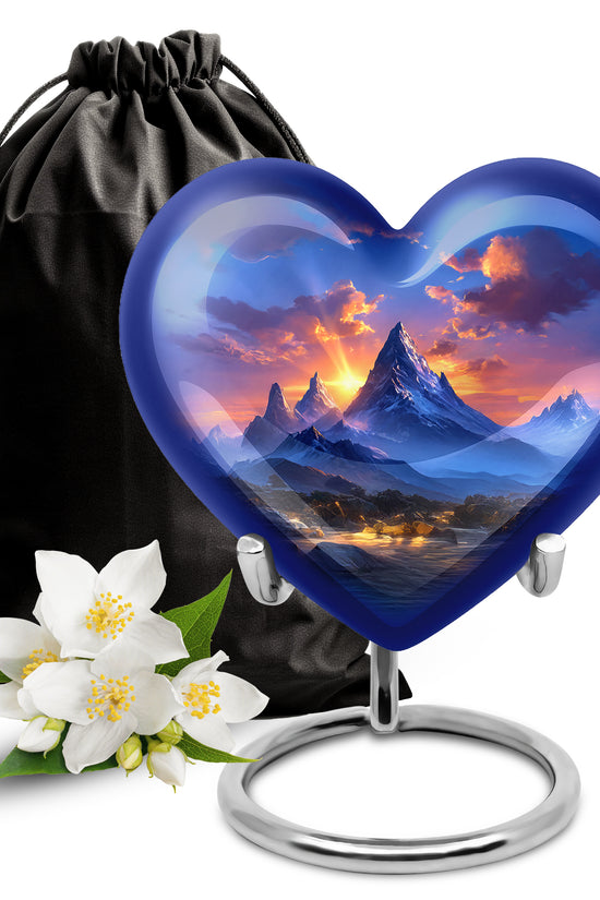 Beautiful Sunset Mountain Cremation Urn - Serene Aluminium Funeral Urn For Adult Ashes