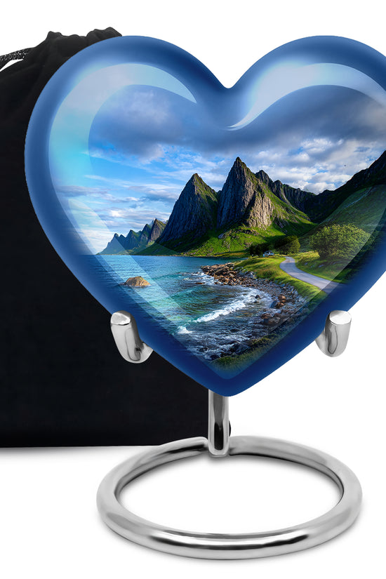 Mountain Lake Cremation Urn - Scenic Nature Memorial Urn For Burial